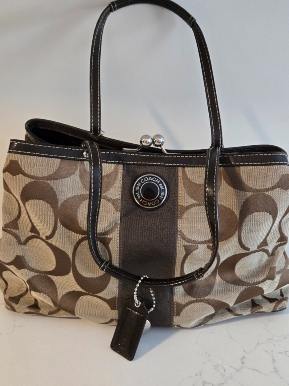 Vintage Brown & Tan COACH Signature Tote Bag Handbag